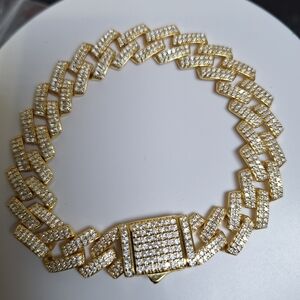 Gold Vermeil Over 925 Sterling Silver Moissanite Monaco Chain Bracelet